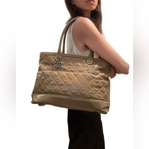 Chanel Tan Quilted Tote Bag with Structured Design